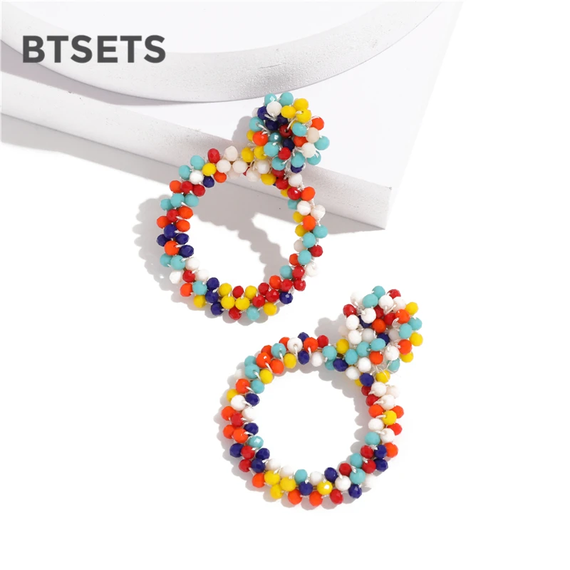 Многоцветные круглые висячие серьги с бусинами для женщин винтажные