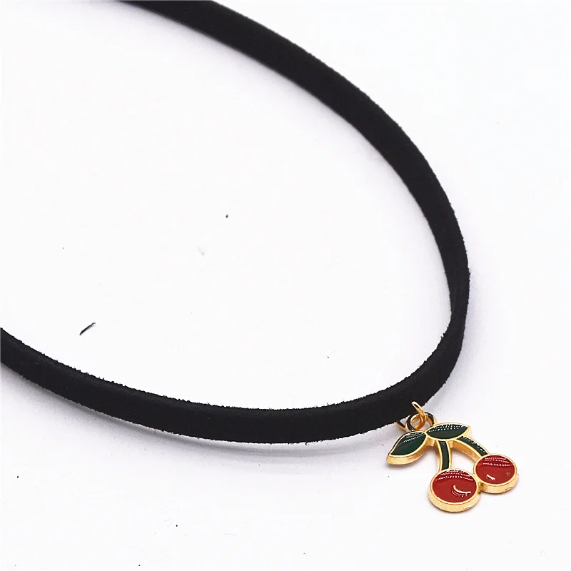 001 Кожа Цепочки и ожерелья моменты Bijoux чистый черный бархат ленты Вишня ожерелье Макси себе Чокеры Цепочки и ожерелья женские - Окраска металла: 001