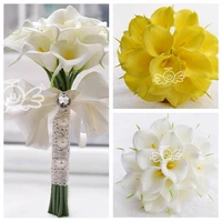 30pcs calla lily flowers bridal wedding bouquets formal bridesmaid garden church beach wedding party white yellow lace bandage