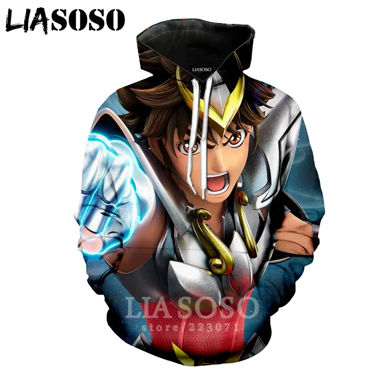 17 LIASOSO Новая мода для мужчин женщин толстовка 3D принт аниме Saint Seiya топ с длинными рукавами хип хоп Harajuku пуловер A224-08 - Цвет: 17