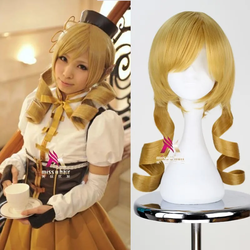 Парик для косплея из японского аниме Puella Magi Madoka Magica желтый парик Tomoe Mami волнистые