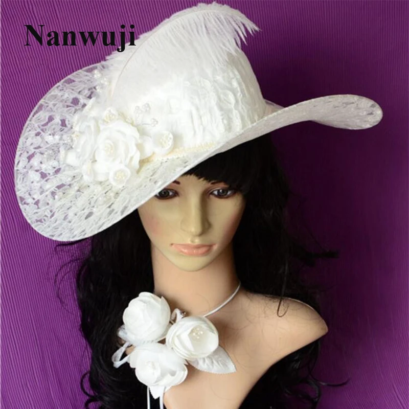 

Vintage Linen Lace Bridal Hats 2016 Pearls Lace Flowers Crystal Wedding Hats Veil For Bride Wedding Accessories Only White