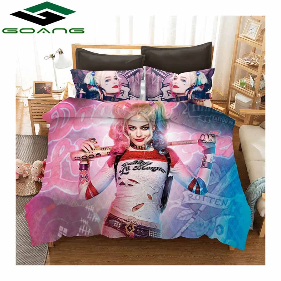 Зеленый GOANG Комплект постельного белья с 3d цифровой печатью Harley Quinn, простыня, пододеяльник, подушка, 3 шт., набор постельного белья queen, украшение для комнаты, подарок - Цвет: Зеленый