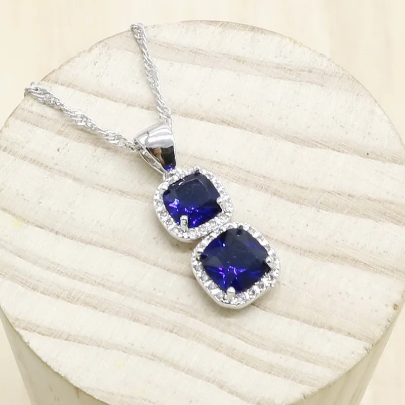 Geometric Blue Black White 3 colors Zirconia Silver Color Necklace Pendant For Women Gift Jewelry | Украшения и аксессуары