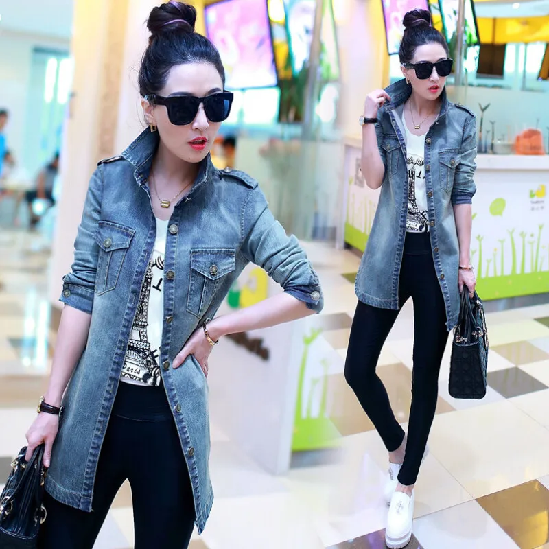 Новые повседневные женские джинсовые куртки модные Универсальные пальто 2017 с