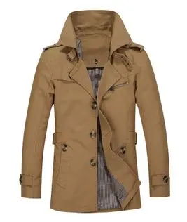 dark khaki Модный Тренч для мужчин размера плюс 5XL, Тренч для мужчин, однотонный хлопок, повседневная куртка, мужские пальто цвета хаки для мужчин - Цвет: dark khaki