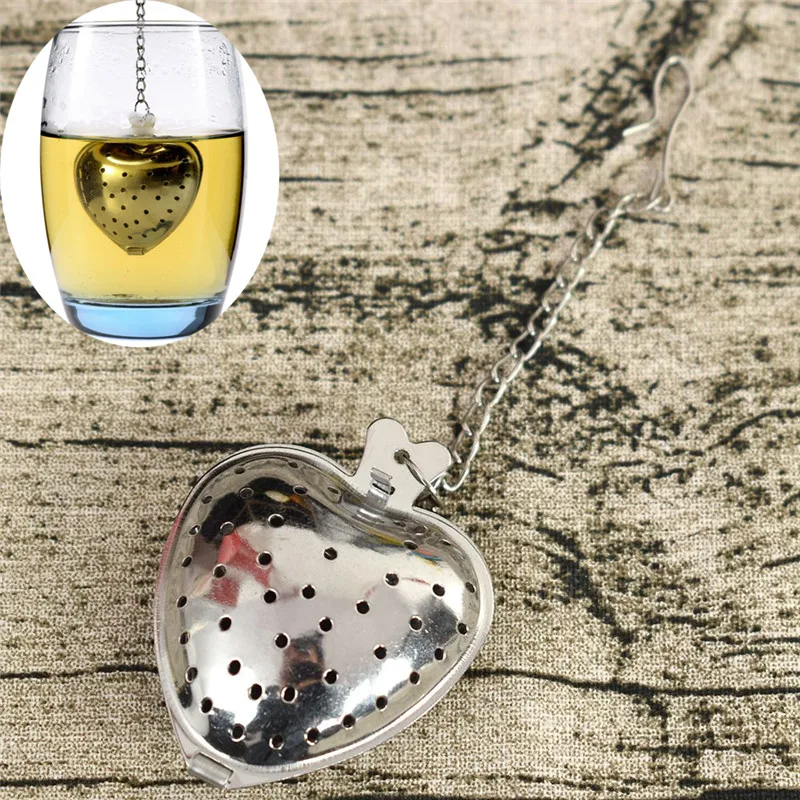 

1Pcs Stainless Steel Tea Ball Infuser Heart Shape Herb Steeper Tea Strainer Filter With Hook