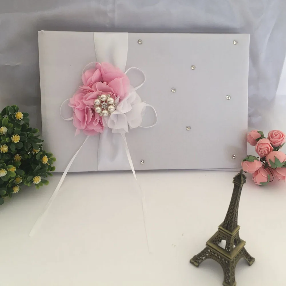 Новая белая атласная Цветочная Свадебная Гостевая книга для подписи набор ручек