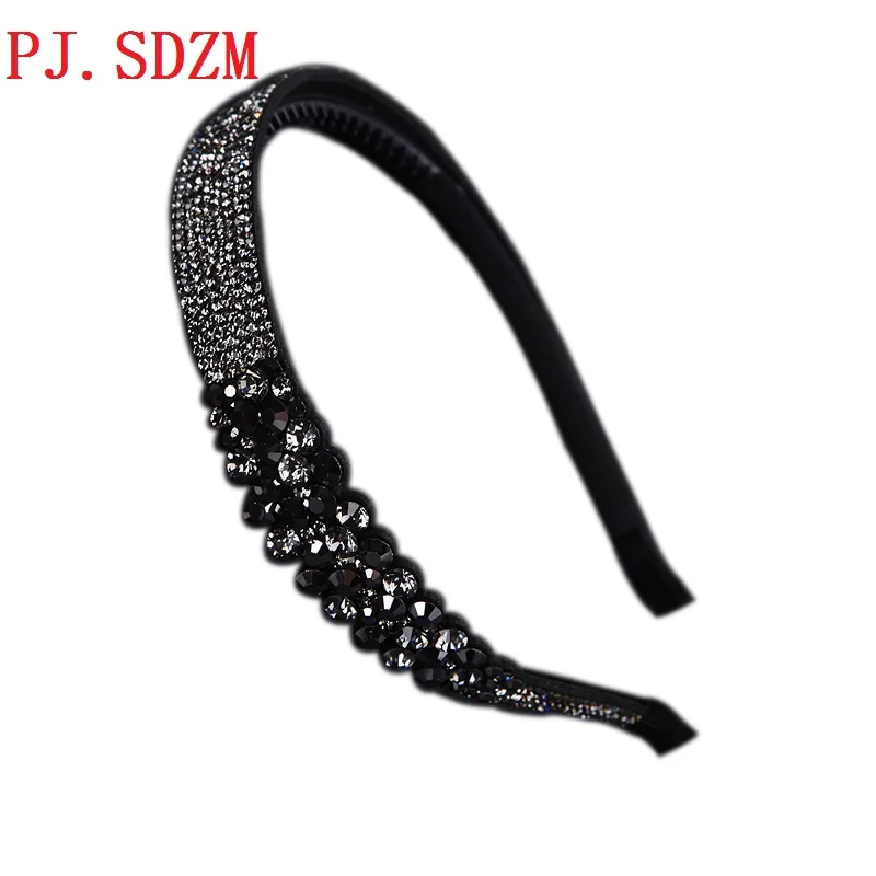 Корейская полноразмерная широкая лента для волос Стразы Нескользящие