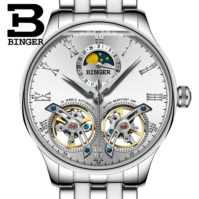 Модные Дизайн двойной Турбийон роскошные Для мужчин Watch automatic механические часы