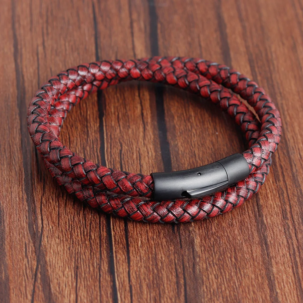 Двухслойный винтажный браслет из натуральной кожи 6 мм|Браслеты с шармами| |