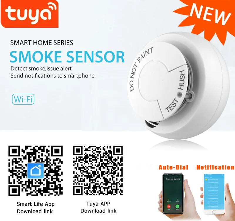 Tuya Wi-Fi дымовой детектор пожарной сигнализации детектор Smart life App уведомления оповещения с установкой связи