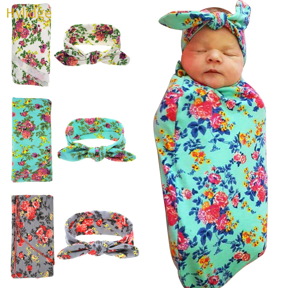 

Hylidge Baby Swaddle Muslin Blanket Rabbit Ears Headband Set Newborn Blanket Photography Props Wrapped Cloth Towel Suit