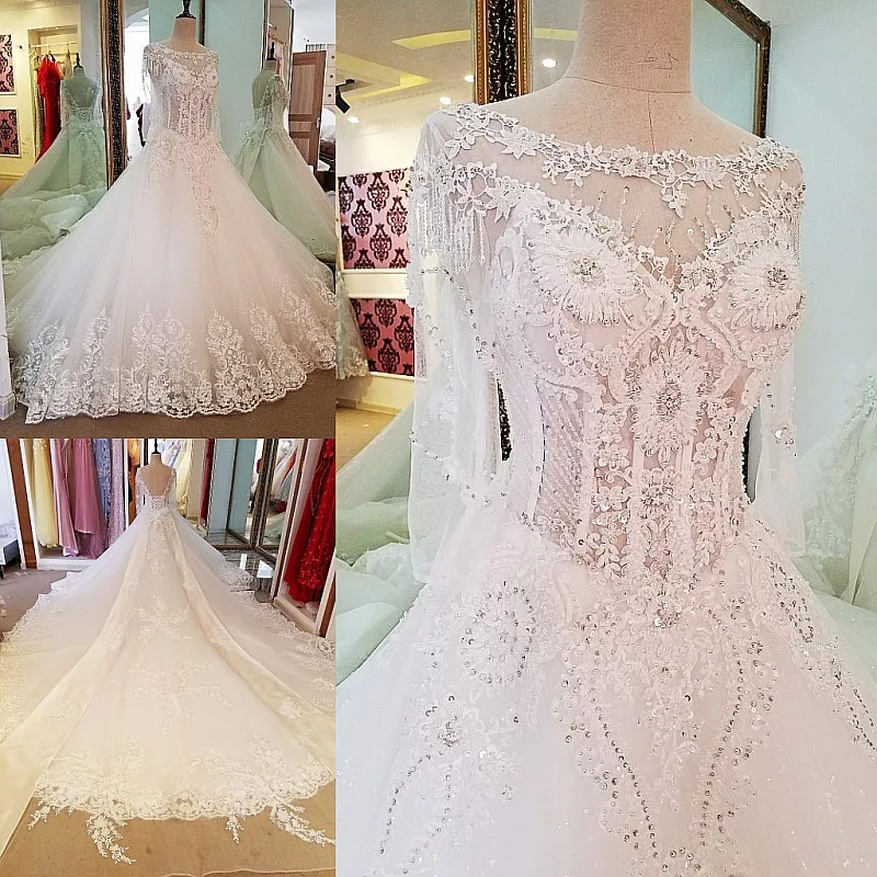 AOLANES реальные фотографии свадебные платья с жемчугом vestido de noiva винтажные