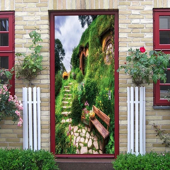 17 77x200 см 3D красивые пейзажные наклейки на двери для гостиной, спальни, виниловые самоклеющиеся обои, водостойкие, сделай сам, бумага для росписи - Цвет: 17