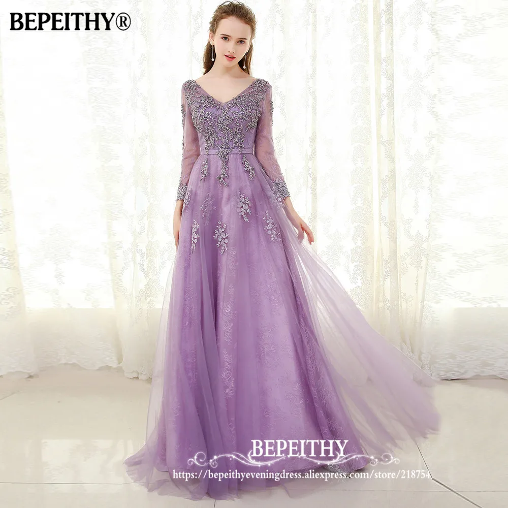 BEPEITHY/фиолетовое длинное вечернее платье с длинными рукавами Vestido De Festa 2021