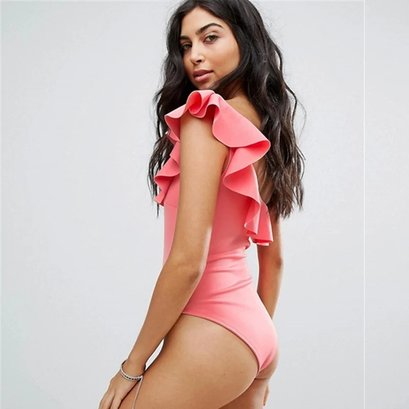 Женский Одноцветный купальник на одно плечо сексуальный купальный костюм