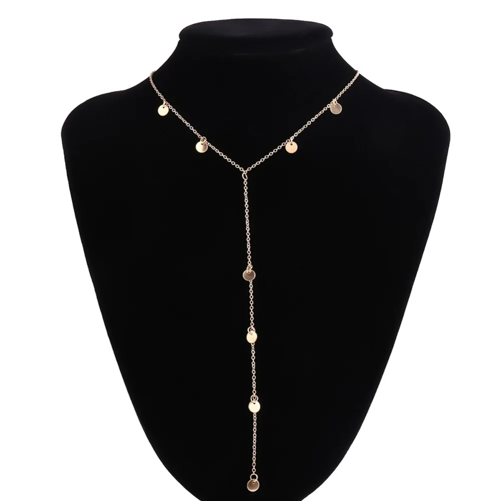 Y-Shape Long Chain Round Sequins Tassel Necklace Women Bijoux Jewelry Valentine's Day Gift #265376 | Украшения и аксессуары