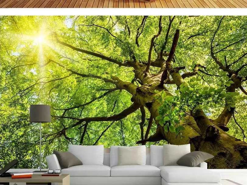 Современные солнечные леса обои 3D для гостиной большое дерево нетканые