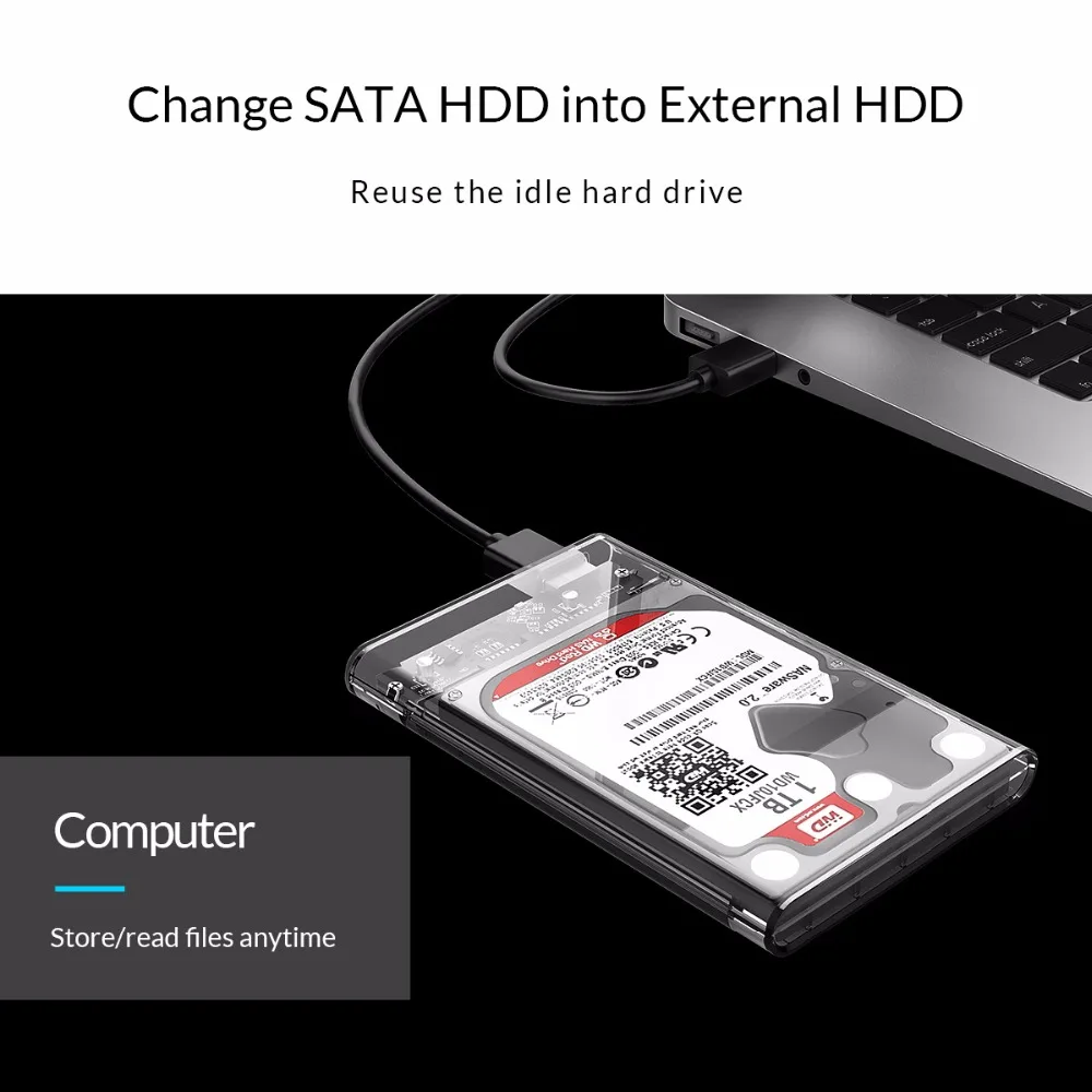ORICO USB C HDD Чехол, новинка, 10 Gpbs USB3.1 Gen2, корпус для жесткого диска, прозрачный корпус для жесткого диска 2,5 дюйма, HDD SSD с кабелем USB C to C