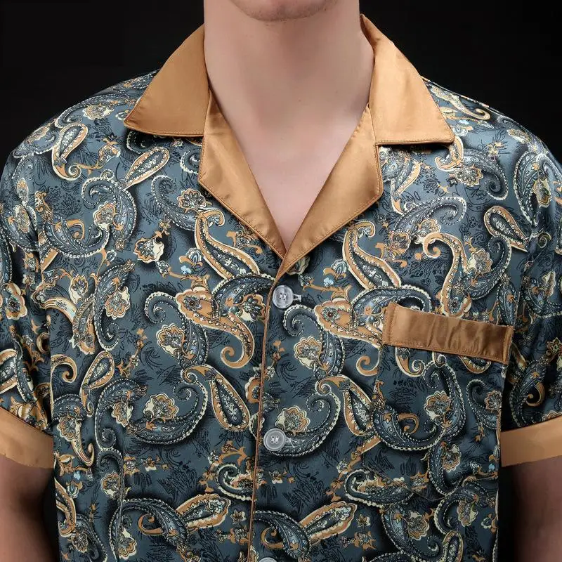 Пижама Мужская из искусственного шелка одежда для сна шелковая атласная ночная