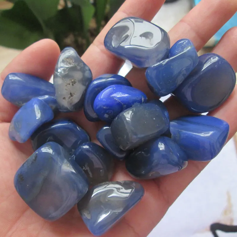 

18~30mm 50~200g Natural Blue Agate Tumbled Stones Pocket Stones Wholesale Reiki Healing For Fish Tank Garden