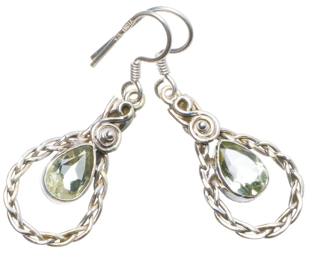 Natural Green Amethyst Handmade Unique 925 Sterling Silver Earrings 1.5&quot X4928 | Drop