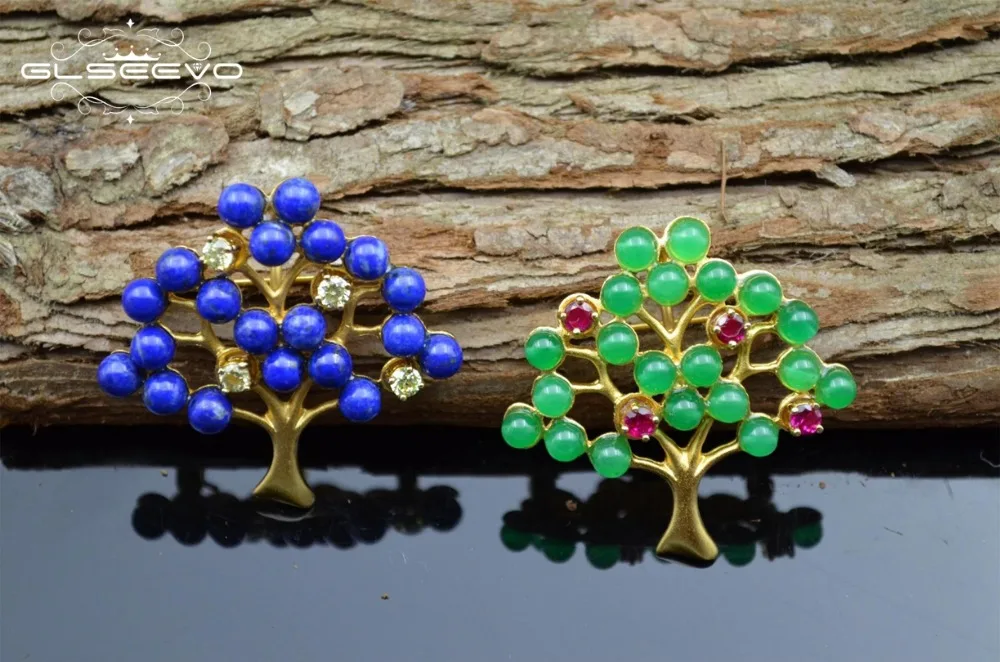 XlentAg Natural Lapis Lazuli Olivine Tree Brooch Pins And Brooches Gifts For Women Accessories Luxury Jewelry Dual Use GO0093 | Украшения и