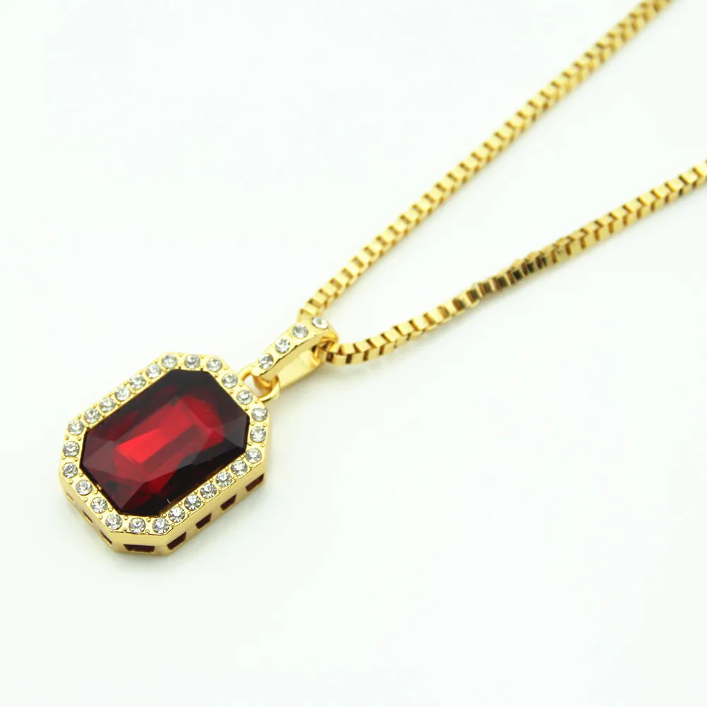 Хип хоп красный камень Золотая цепочка большой ожерелья для мужчин макси колье