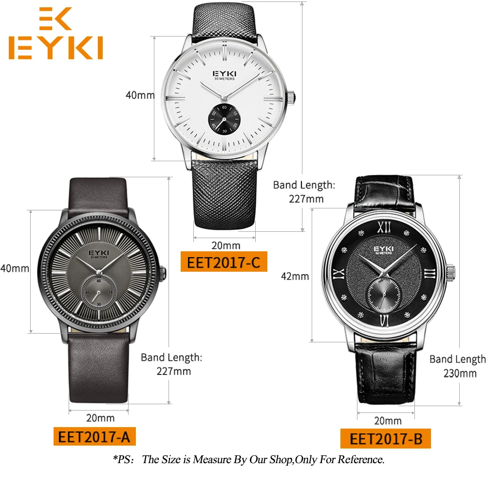 Мужские водонепроницаемые часы EYKI с кожаным ремешком Часы montre homme аналоговые