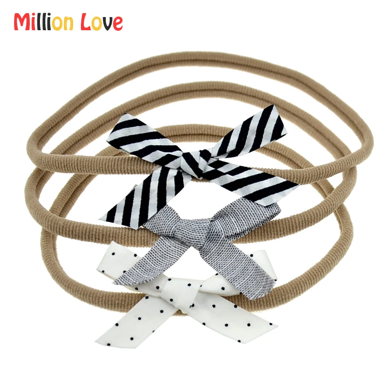 New Baby newborn girl Nylon bow headband elastic white dot grey stripe hairband hair accessories bebes bandeau photography pros | Детская