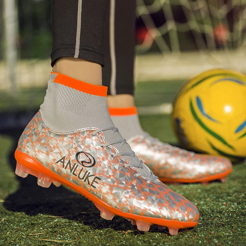 Ibuller Men's Outdoor Soccer Shoes High Top Long Spikes Football Boots Cleats With Socks Crampons Chuteira Futebol Size 39-44 | Спорт и