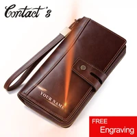 men clutch wallets casual genuine leather long wallet zipper coin purse with card holder large capacity for cell phones engraved