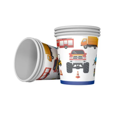 6pcs paper cups Красочные Мультяшные автомобили Грузовики украшение для торта на день рождения на тему "Лошадки карусели" вечерние украшения чашки тарелки одноразовые посуда для детей душ вечерние принадлежности - Цвет: 6pcs paper cups