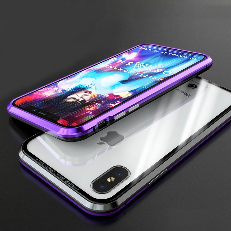 Магнитный адсорбционный флип-чехол для iPhone X 8 7 Plus металлическая рамка бамперы