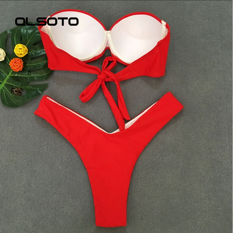 

ALSOTO 2020 Sexy Bikini Set Low Waist Bikinis Push Up Swimsuit Women's Solid Color Swimwear Women Summer Bathing Suits Biquini