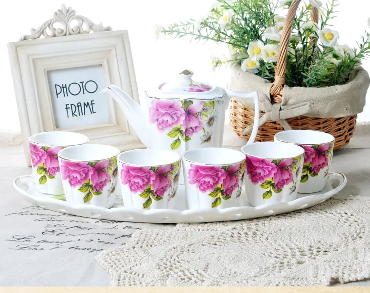 Керамический кофейный набор с большим подносом кофейник чайные чашки и чайников