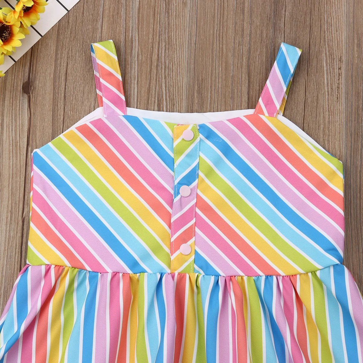 Новое платье в полоску без рукавов с радугой для маленьких девочек короткое
