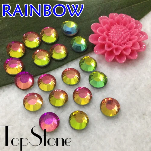 RAINBOW TopStone SS3-SS30 стеклянные стразы с плоской задней поверхностью, стразы для украшения ногтей - Цвет: RAINBOW