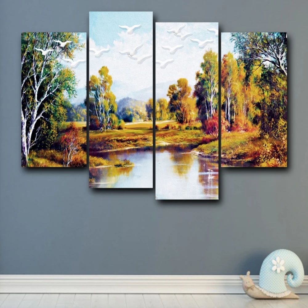 Laeacco Autumn Lake Forest Nordic Canvas Prints Home Decoration Wall Art Posters Pictures Oil For Painting Living Room Bedroom | Дом и сад