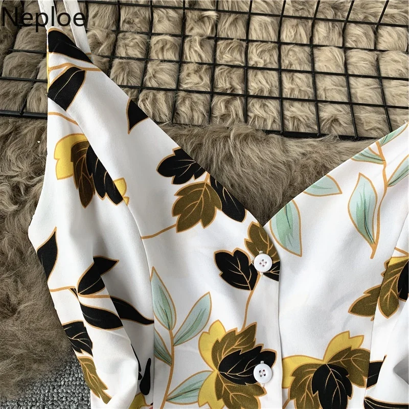 Neploe Ретро французское женское платье летняя кофта с v-вырезом Vestidos шифон высокая