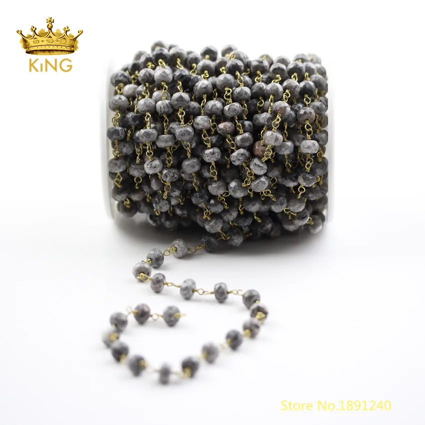 

5meters Faceted Black Labradorite Beads Rosary Chains Jewelry,5x8mm Cut Rondelle Natural Stones Links Chains Charms Bulk ZJ227