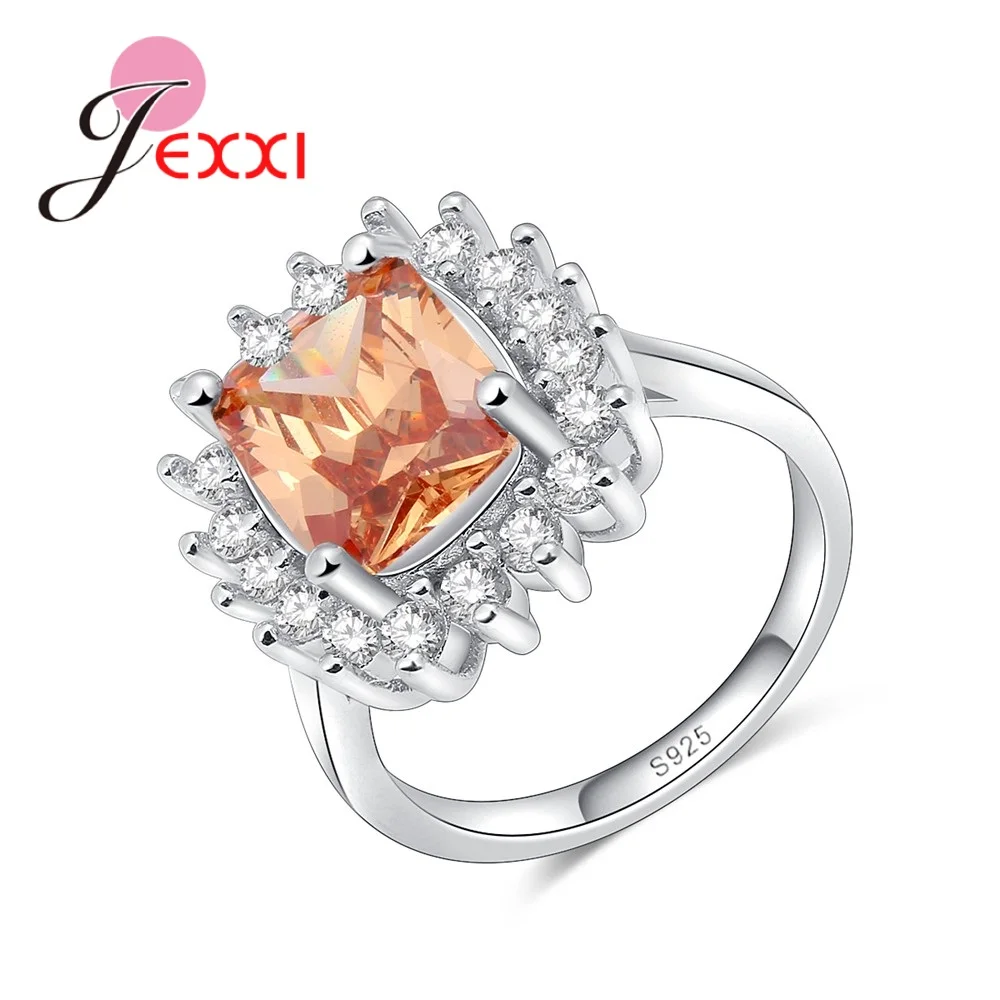 Женское кольцо из серебра 925 пробы с оранжевым кристаллом|925 sterling silver ring|sterling