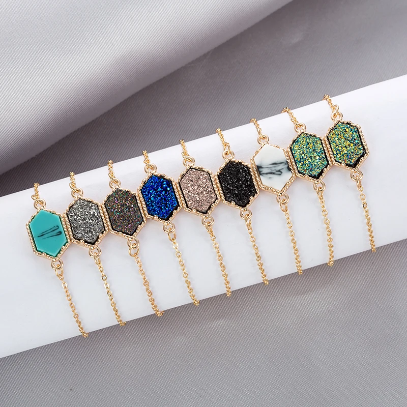 Браслет друзы из смолы, имитация кристалла, браслет из натурального камня, золото, серебро, брендовые ювелирные изделия для женщин