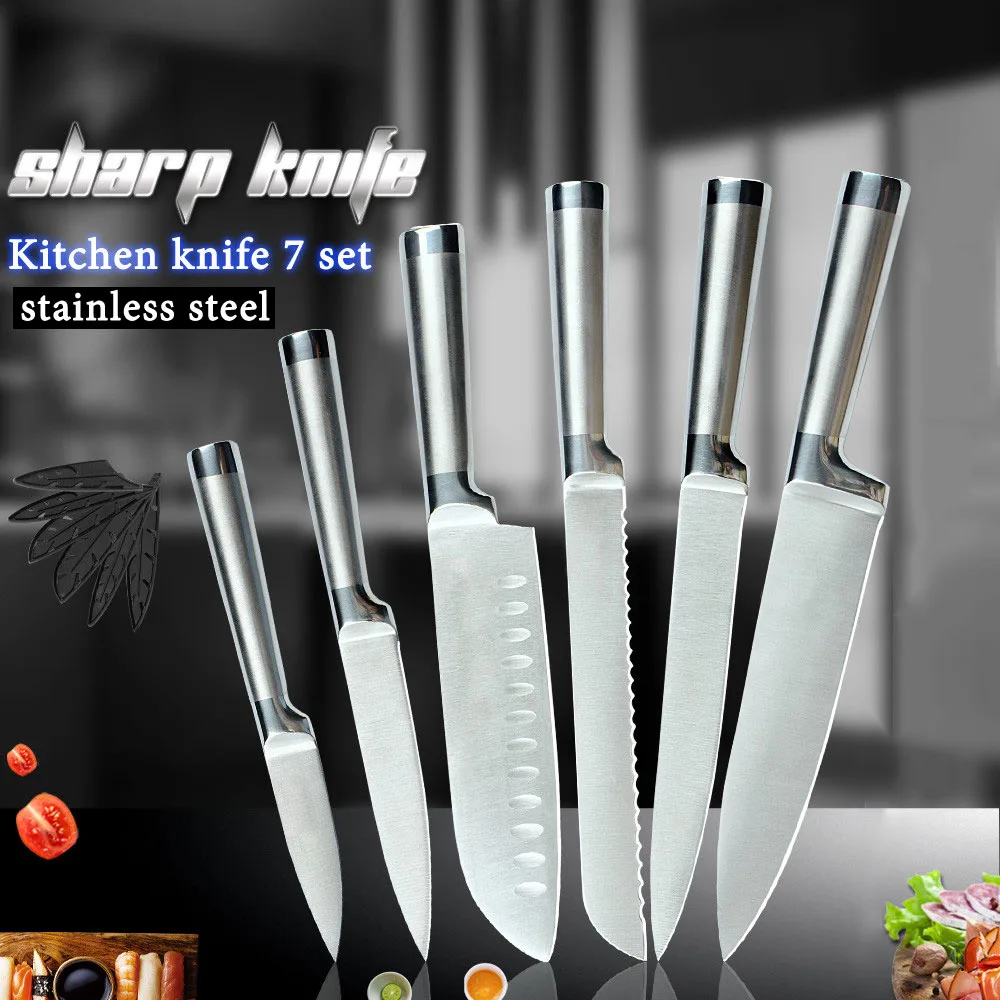 6 pcs Set COOBNESS набор кухонных ножей из нержавеющей стали кухонный нож японский нож шеф-повара Santoku нож для нарезки хлеба ножи для овощей+ крышка - Цвет: 6 pcs Set