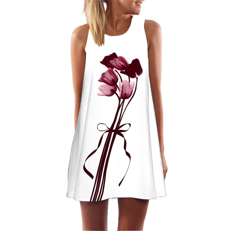 chuqian Woman Summer Dress Floral Print Beach Wear Sleeveless Loose Causal Lady Vest Sukienki Robe Femme vestido | Женская одежда