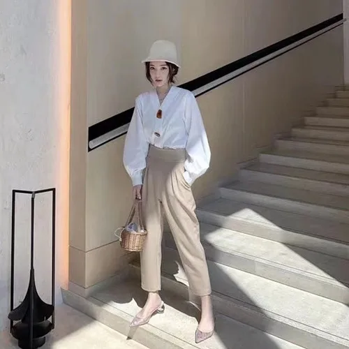 Женский комплект из 2 предметов: рубашка с длинным рукавом и треугольным вырезом