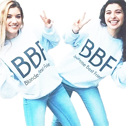 Серый Crewneck блондинка Лучший друг брюнетка Толстовка BFF джемпер лучший друг подарок Пары Соответствующие Мода наряды эстетику Топы