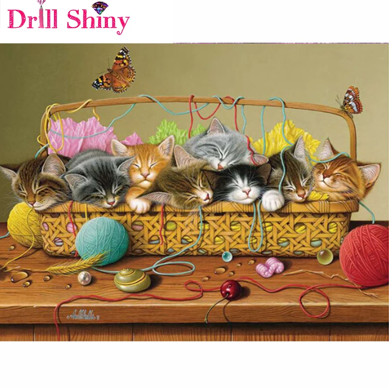 Чехол-корзина с рисунком кота алмазная вышивка сделай сам рукоделие живопись