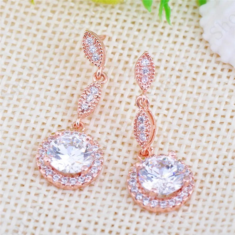 Женские Висячие серьги 10KT круглые из розового золота с блестящим белым камнем